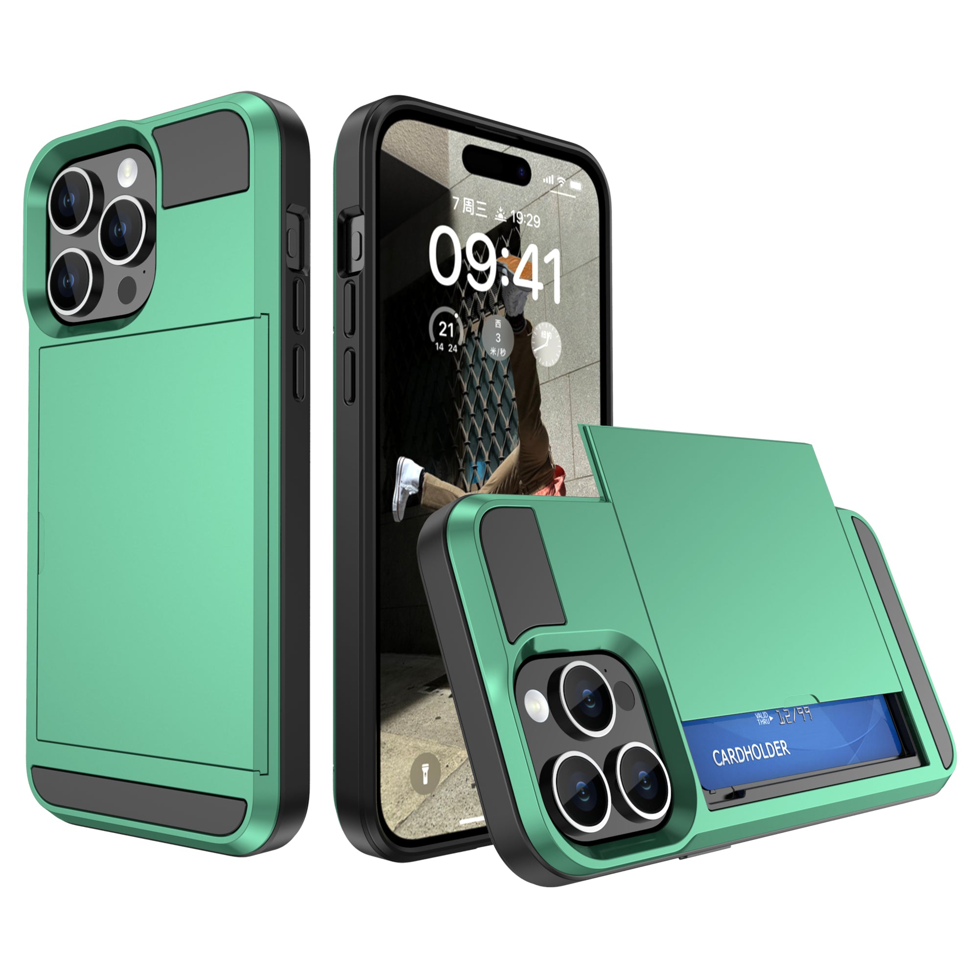 PC TPU Phone Cover for iPhone 15 Sliding Card Holder Anti-scratch Back Case PC TPU Phone Cover for iPhone 15 Sliding Card Holder Anti-scratch Back Case